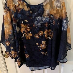 Chico's Floral Navy and Gold Sheer Top